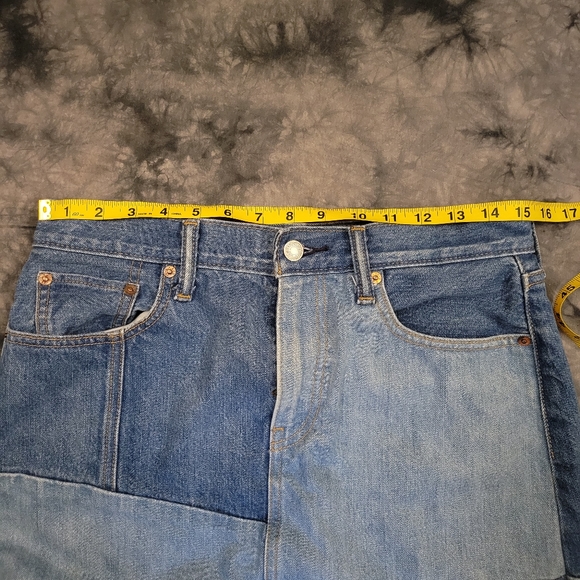 Levi's Anthro Anthropologie Patchwork Patch Blue Denim Jean Mini Skirt 29 - Picture 10 of 12